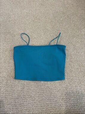 ALO Yoga Teal Ribbed Spaghetti-Strap Crop